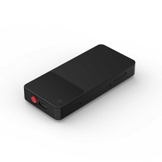 R9 Smart Wearable Badge Recorder black compact device with power button and USB port