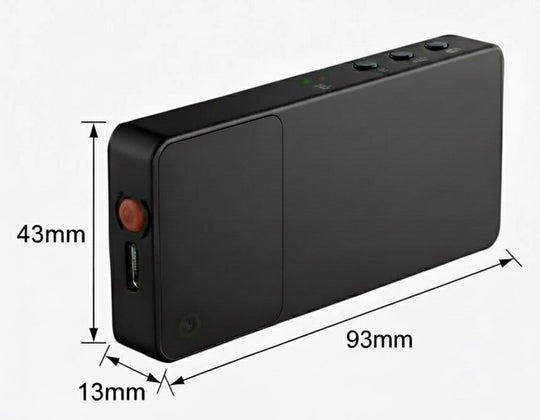 R9 Smart Wearable Badge Recorder compact black device with dimensions 93x43x13mm for field recording and live GPS tracking